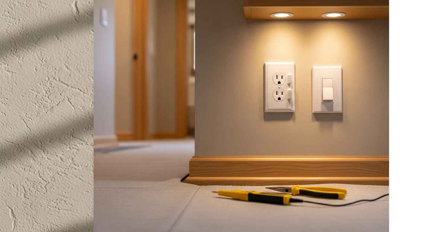 A licensed electrician installing a new grounded outlet in a Barrington, IL home, with a clean white receptacle fitted flush in a painted drywall wall. The surrounding area shows no discoloration or damage, indicating a fresh, code-compliant installation.